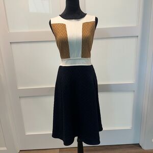 Maeve Sleeveless Colorblock Textured Chevron Midi Dress Preppy Mod Retro Size 14